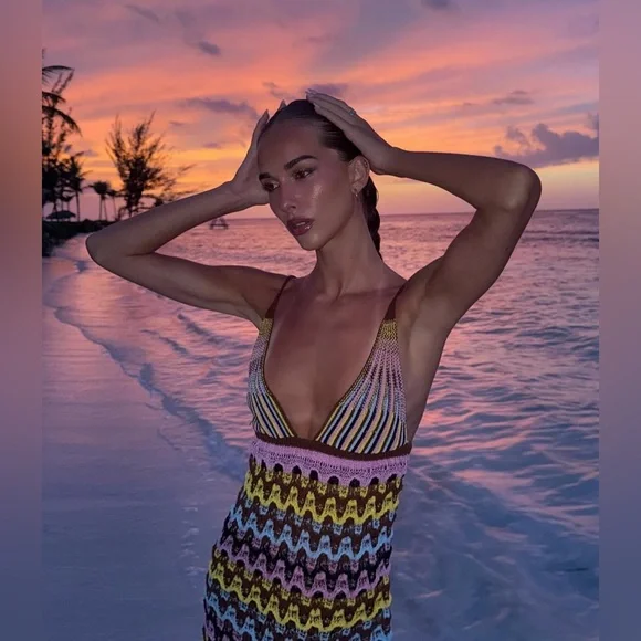 Zara multicolor boho Knitter  Crochet Beach summer vacation Dress - Picture 2 of 11